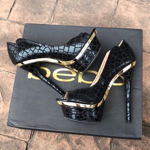 Bebe Open Toe Platform Heels